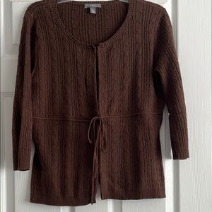 Apt. 9 Brown Cardigan Sweater with Cable Knit and Tie Closure